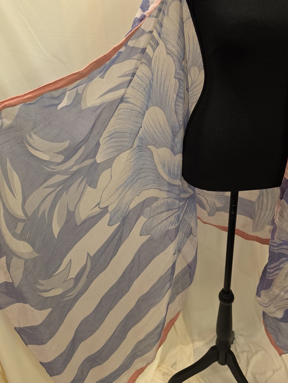 Oversized Sheer Floral Stripe Scarf Wrap Shawl Blue Purple Long Big Bloom 85x39 - Picture 2 of 5